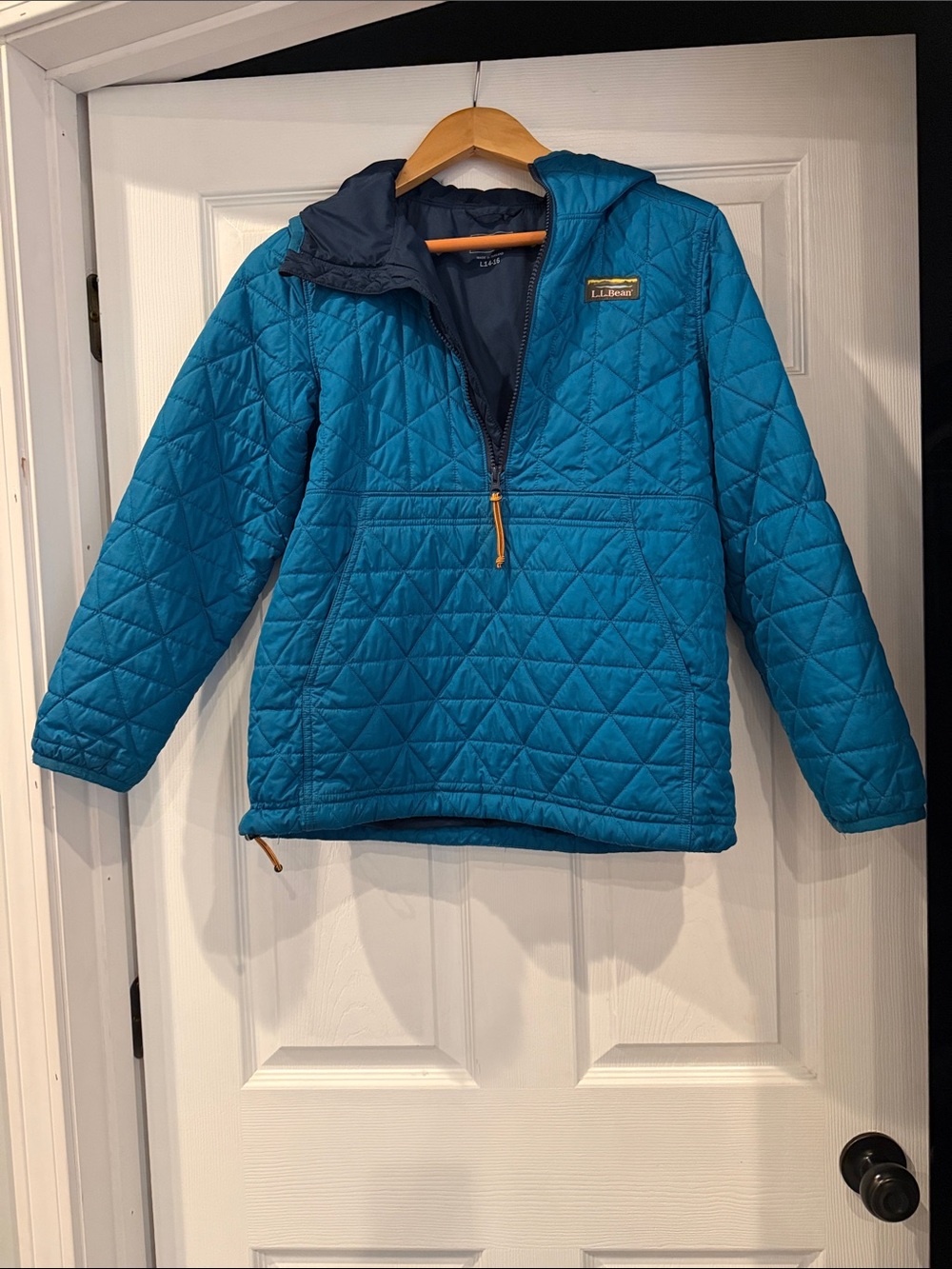 L.L. Bean Teal Quilted Hooded Half-Zip Puffer Jacket